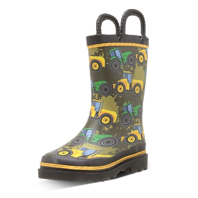 Western Chief Boys Waterproof Printed Rain Boot with Easy Pull on Handles - Tractor Tough, 7 M US Toddler - Image 1